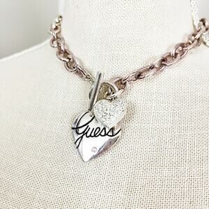 Guess Y2K Vintage Silver Heart Charm Necklace